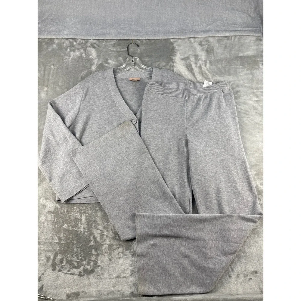 H&M Pant Set Womens S Loungewear Gray Knit Cardigan Wide Leg EUC